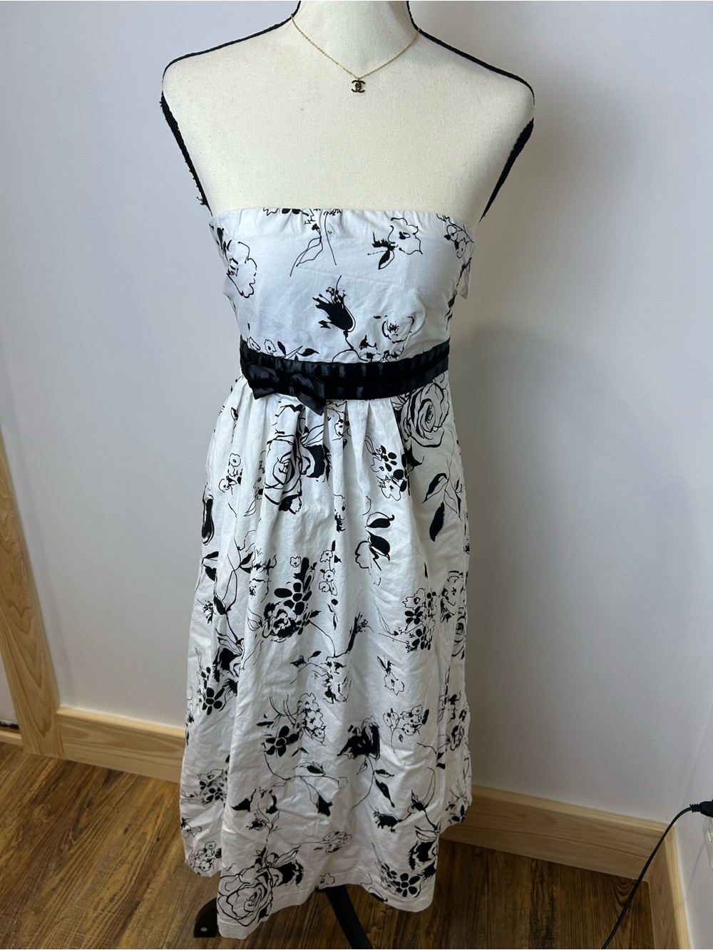 Black & White Strapless Floral Maxi  Dress